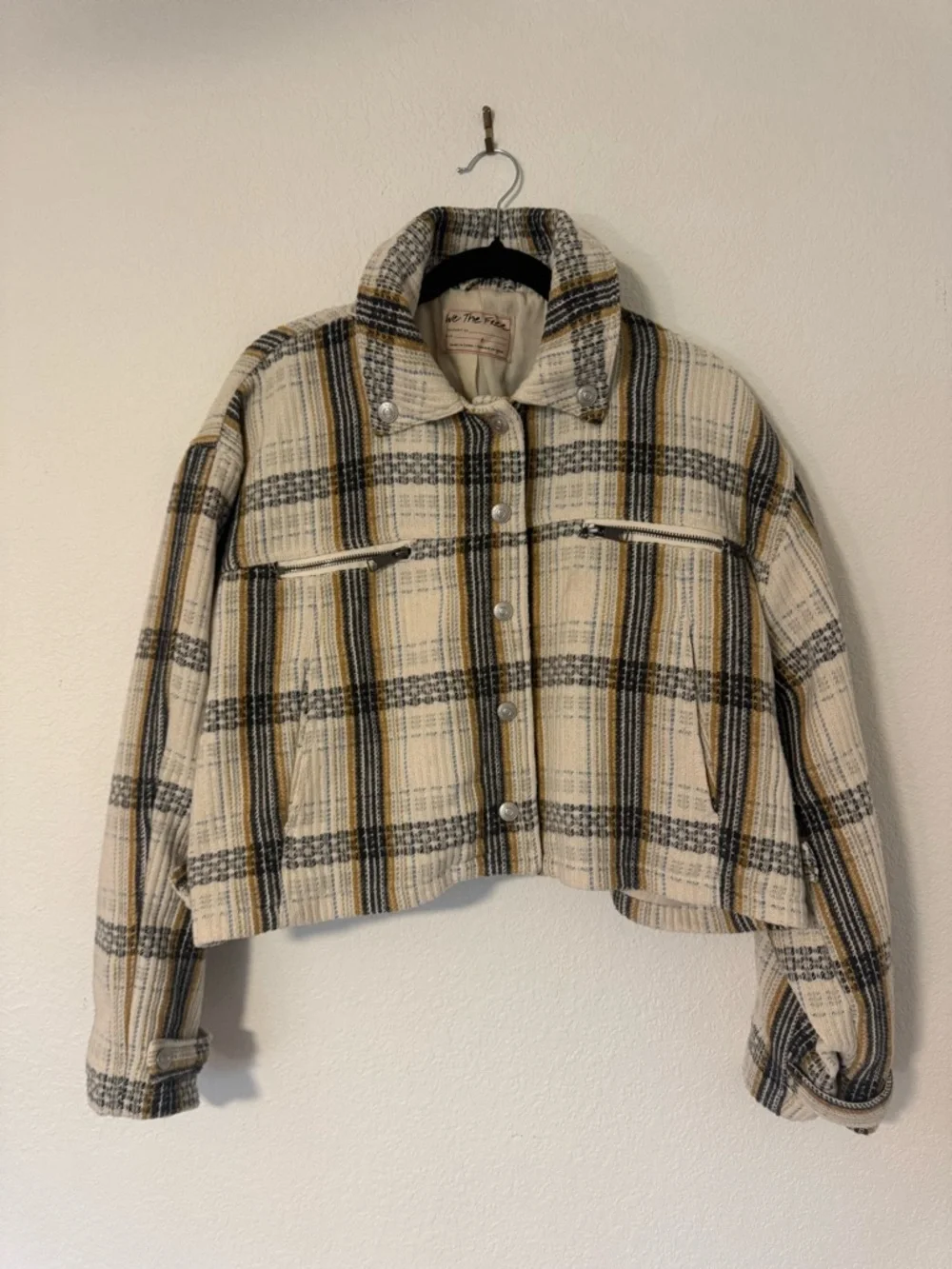 Free People Cropped Plaid Swing Flight Jacket Size L - Picture 2 of 4
